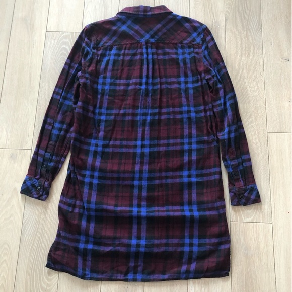 Golden by Tna Plaid Flannel Shirt Dress in Maroon & Blue Size S - Picture 4 of 11